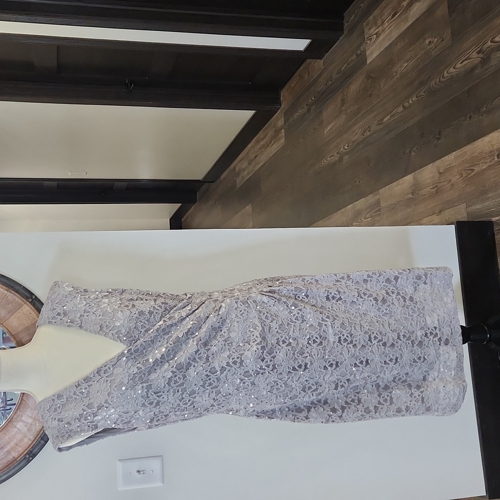 Connected Apparel Silver/Gray Sequened Lace Dress